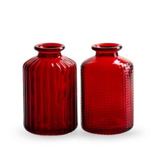 Bottlevase 2-ass 'jazz' red h10 d6 cm
