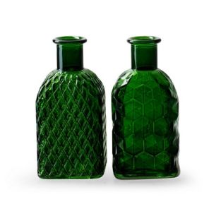 Bottle 'R&B' square 2-ass green h13.5 d6.5 cm