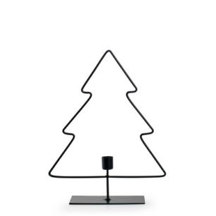 Metal christmastree with candleholder on foot 'holiday' black h30 d25 cm