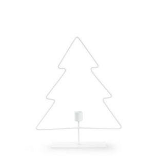Metal christmastree with candleholder on foot 'holiday' white h30 d25 cm