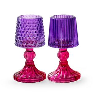 Theelichthouder op voet 2 ass. 'lulu' paars fuchsia h15 d8,5 cm