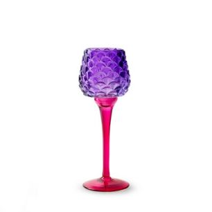 Theelichthouder op voet 'pinecone' paars fuchsia h22 d8 cm