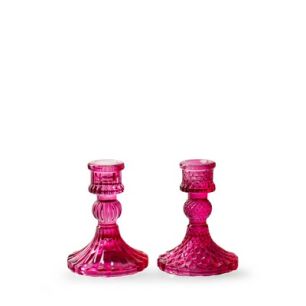 Candleholder 2-ass 'selma' fuchsia h10,5 d8 cm
