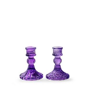 Candleholder 2-ass 'selma' purple h10,5 d8 cm