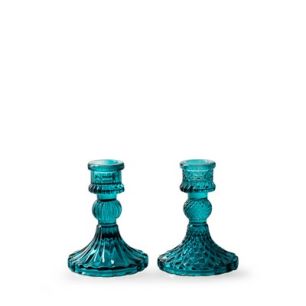 Candleholder 2-ass 'selma' petrol blue h10,5 d8 cm