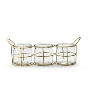 Metal frame with 3 glasses 'willem' gold 32x8x12 cm