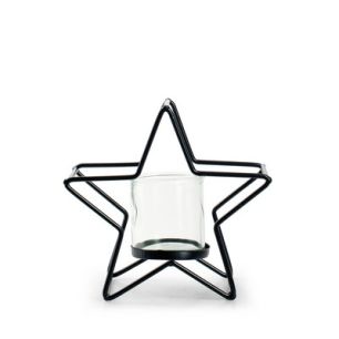 Metalen ster met glas 'marlon' zwart 20x20x9,5 cm