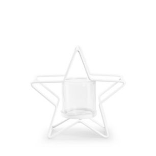 Metalen ster met glas 'marlon' wit 20x20x9,5 cm