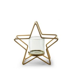 Metalen ster met glas 'marlon' goud 20x20x9,5 cm