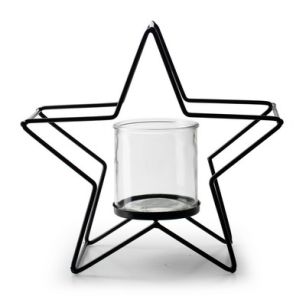Metalen ster met glas 'marlon' zwart 28x28x12 cm