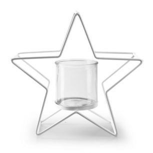 Metalen ster met glas 'marlon' wit 28x28x12 cm