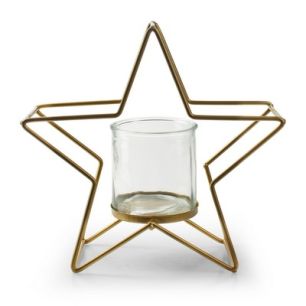 Metalen ster met glas 'marlon' goud 28x28x12 cm