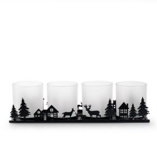 Metalen houder met 4 glazen 'rory' zwart 35x9x10 cm