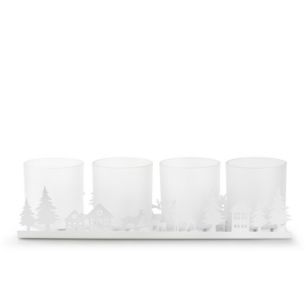 Metalen houder met 4 glazen 'rory' wit 35x9x10 cm