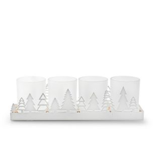 Houder met 4 glazen 'lando' wit 35x9x10 cm