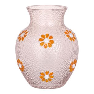 Vase Maddie fleurs peint à la main rose orange h16 d13cm