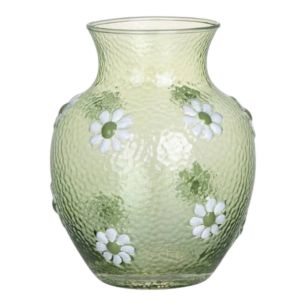Vase Maddie fleurs peint à la main vert blanc h16 d13cm