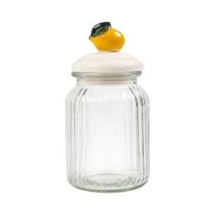 Storage jar lemon leaf white h21,5 d11cm