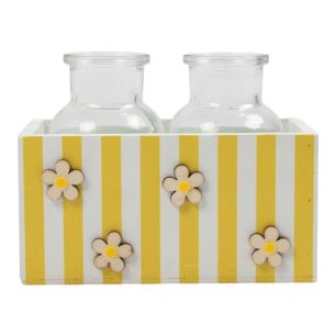 Panier décoratif en bois avec vases jaune h7 d14x7cm