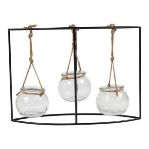 Présentoir décoratif avec 3 vases ronds (dia 6x6,5) h22 31x10cm