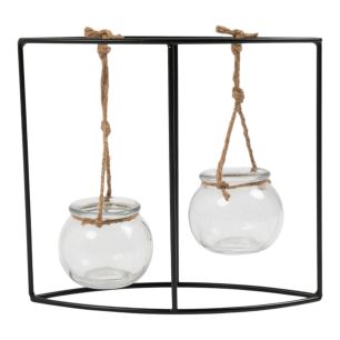 Présentoir décoratif avec 2 vases ronds (dia 6x6,5) h22 24,5x8,5cm