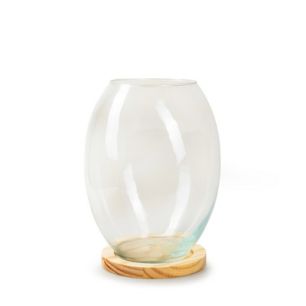Vase with wooden bottom 'rieke' h27,5 d17 cm