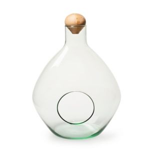 Eco vase with hole+wood stopper 'tear' h32 d26 cm