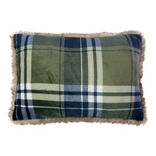 Cushion check faux fur green 40x60cm