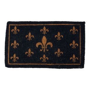 paillasson en coco fait main fleur de lis bleu 75cm
