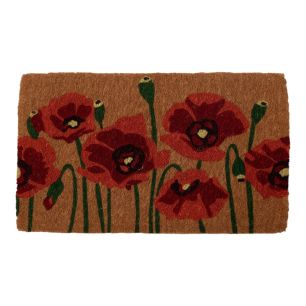 Paillasson en fibre de coco fait main coquelicot 75 cm