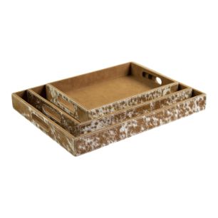 dienbladen koehuid rechthoek bruin/wit (set of 3)