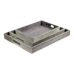 dienbladen koehuid rechthoek grey (set of 3)