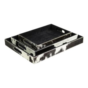 dienbladen koehuid rechthoek zwart/wit (set of 3)