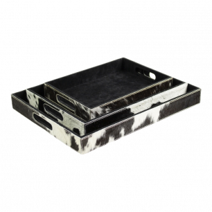 plateaux de service vache rectangle noir/blanc (ensemble de 3)