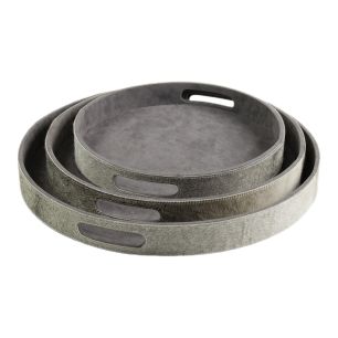 dienbladen koehuid rond grijs (set of 3)