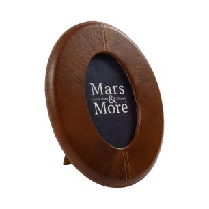 Photo frame leather smooth brown oval 15x10cm (bos taurus taurus)