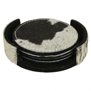 coaster vache ronde noir/blanc 10cm (ensemble de 4)