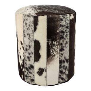 Pouf cow skin patchwork black/white 40x40x45cm (bos taurus taurus)