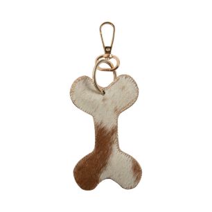 Porte-clés en cuir de vachette os de chien marron/blanc 10 cm (bos taurus taurus)