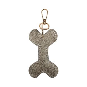 Porte-clés en cuir de vachette os de chien gris 10 cm (bos taurus taurus)
