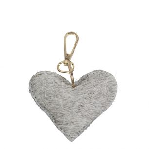 sleutelhanger koehuid hart grijs small 9cm goud