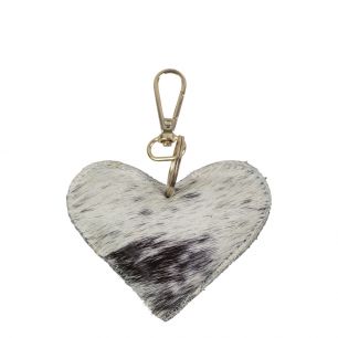 sleutelhanger koehuid hart zwart/wit small 9cm goud