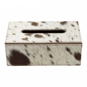 tissuebox koehuid bruin/wit 25x14x9cm