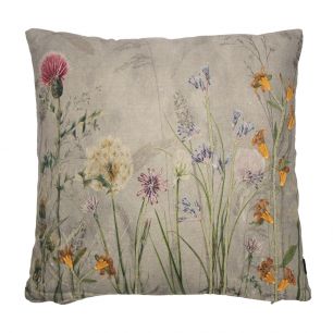 cushion embroidered wild flowers field thistle 45x45cm