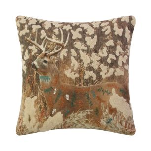 Cushion Embroidered deer in grass 45x45cm