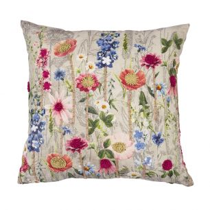 coussin brodé fleurs sauavages coquelicot 45x45cm