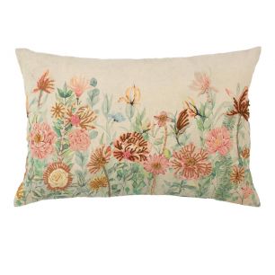 Cushion embroidered wild flowers pink chrysant 40x60cm
