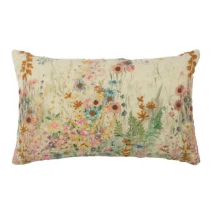 cushion embroidered wild flowers evening primrose 30x50cm