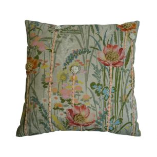 Cushion embroidered wild flowers poppy 45x45cm