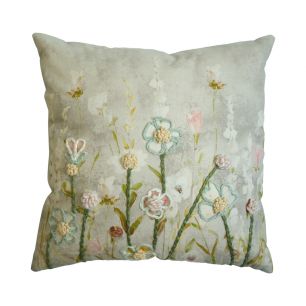 Cushion embroidered wild flowers poppy 45x45cm